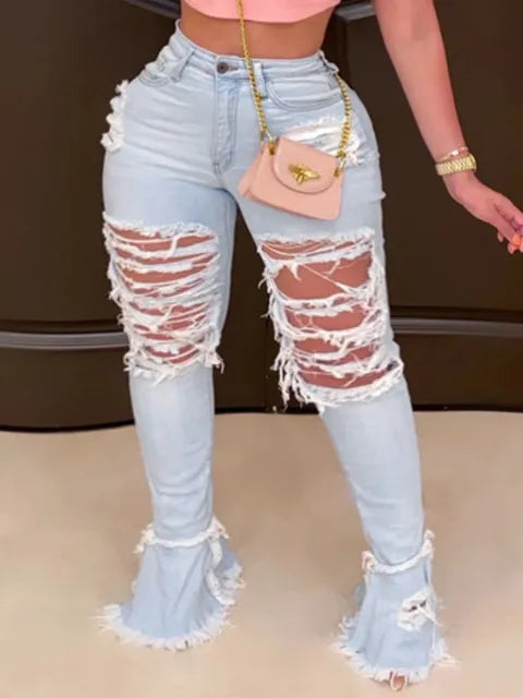 Pantalones vaqueros de verano de pierna ancha, rectos, elásticos y acampanados, de talla grande