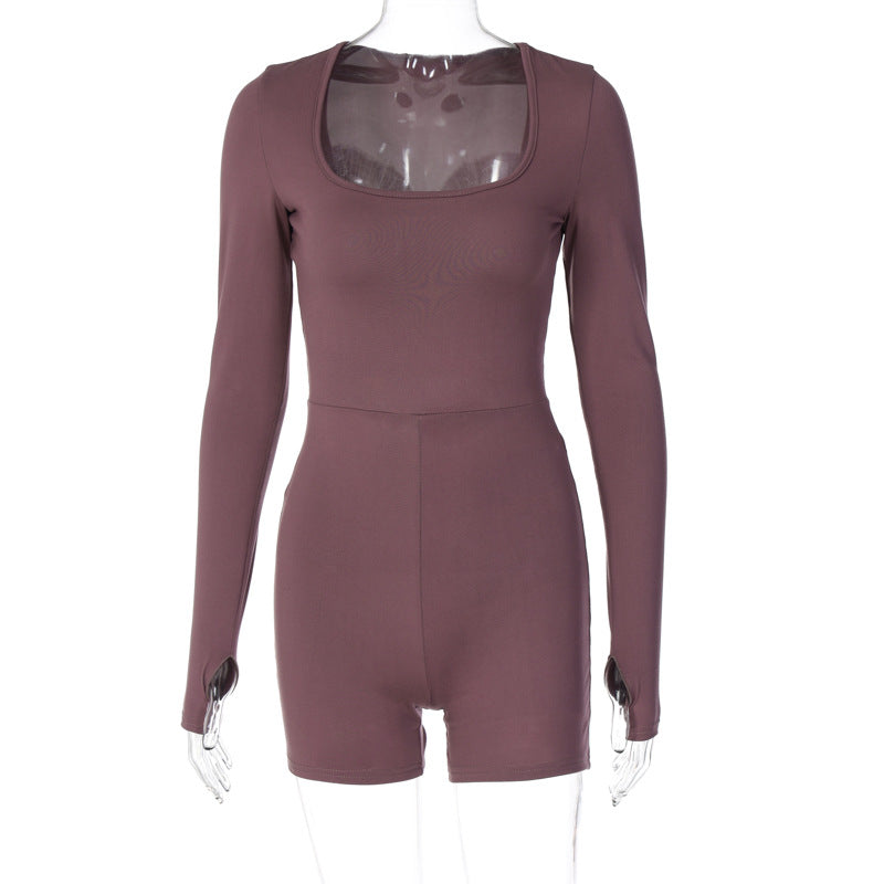Mono deportivo de yoga con cintura alta y escote en U de manga larga para mujer, ropa de otoño e invierno para levantar la cadera