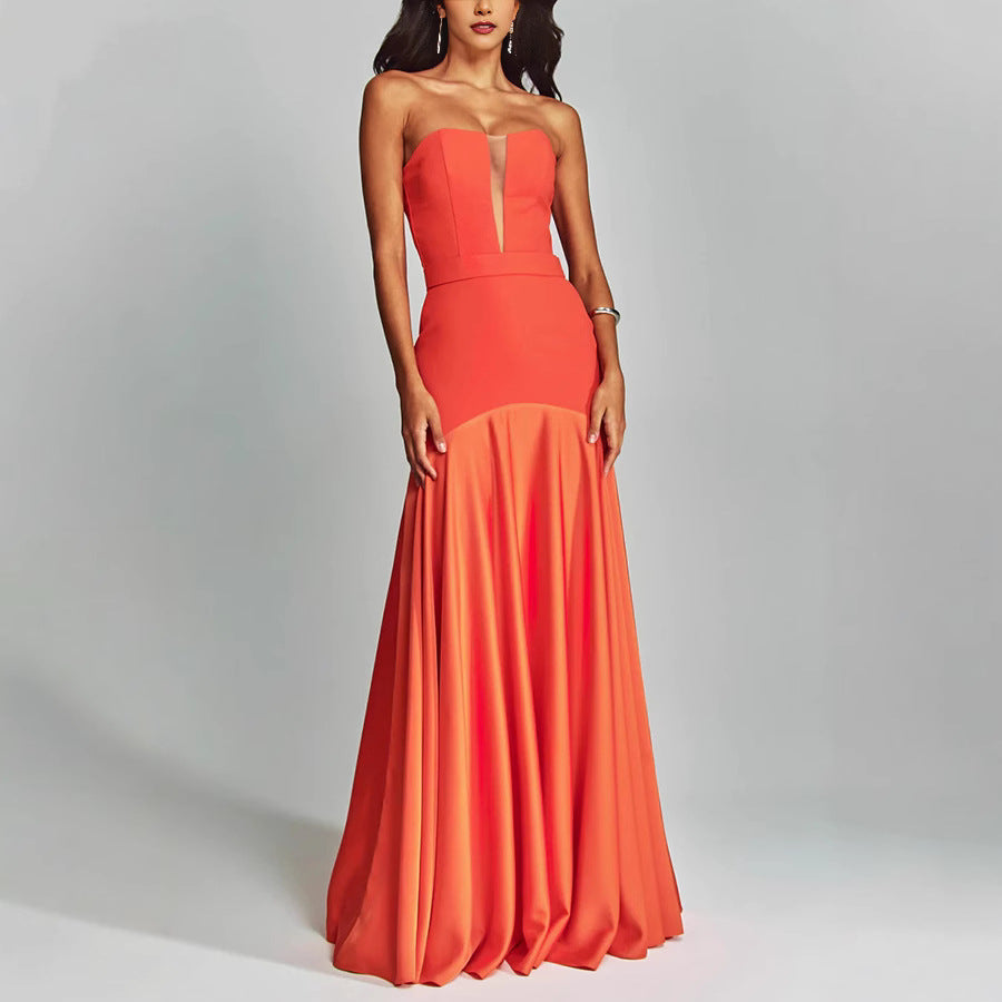 Vestido informal de fiesta sin mangas con costuras en el pecho para mujer