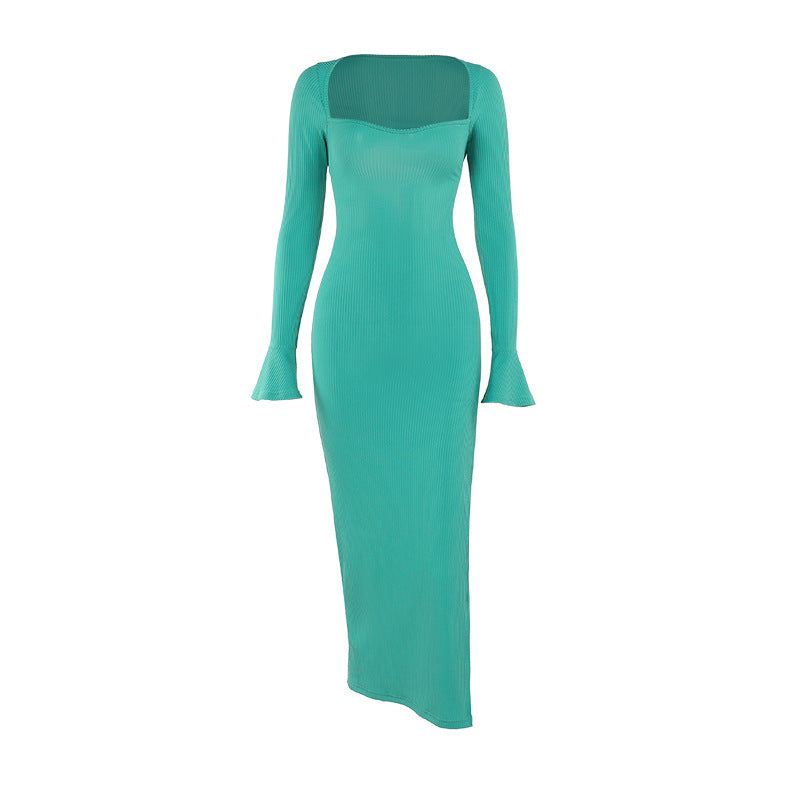 Vestido largo sexy de otoño, elegante, ajustado, con cordones y manga larga para mujer