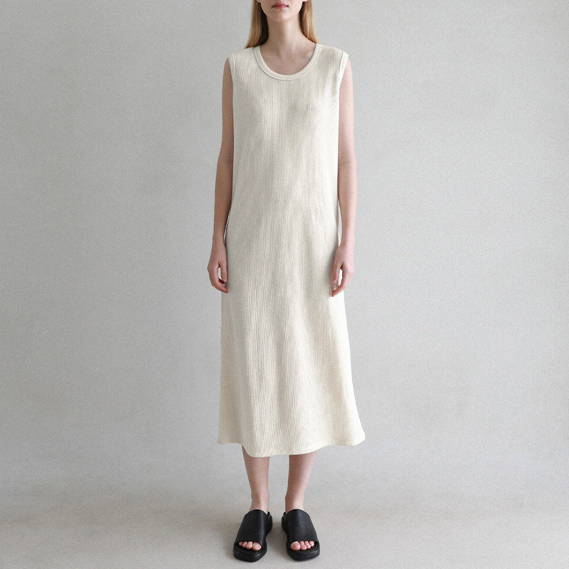 Sleeveless Dress French Waffle Texture Skin Friendly Vest Dress Simple Thin A line Maxi Dress Women Clothing