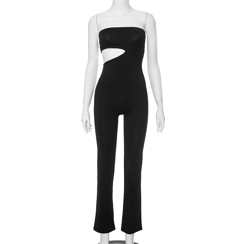 Mono largo ajustado con diseño de efectivo y top de tubo negro que deja al descubierto la cintura para mujer