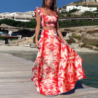 Conjunto de dos piezas de vestido sin mangas con estampado bohemio sexy para mujer de verano