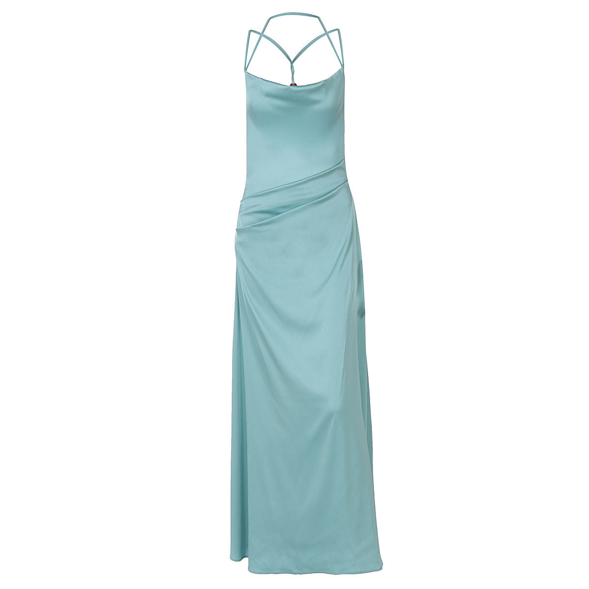 Vestido de noche sexy de primavera y verano para mujer, sin espalda, color liso, con cuello halter