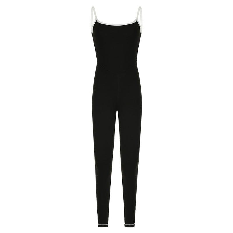 Mono deportivo de una pieza para mujer, con tirantes ajustables y borde en contraste, ajustado, sexy, para yoga
