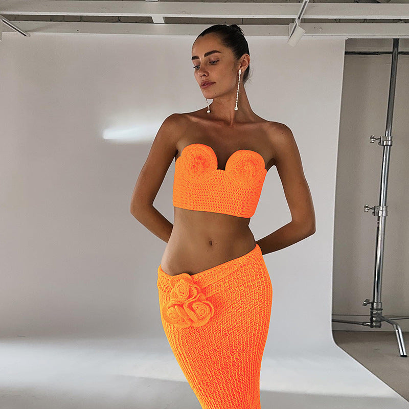 Summer Trends Women Off Shoulder Slim Fit Sexy Backless Knitted All Matching Vest Set