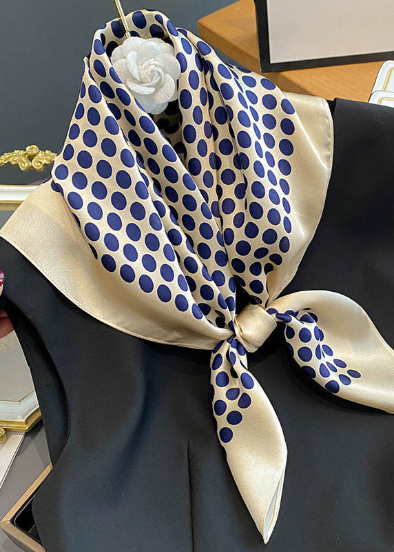 Satin Polka Dot Scarf – Navy on Champagne Square 70x70
