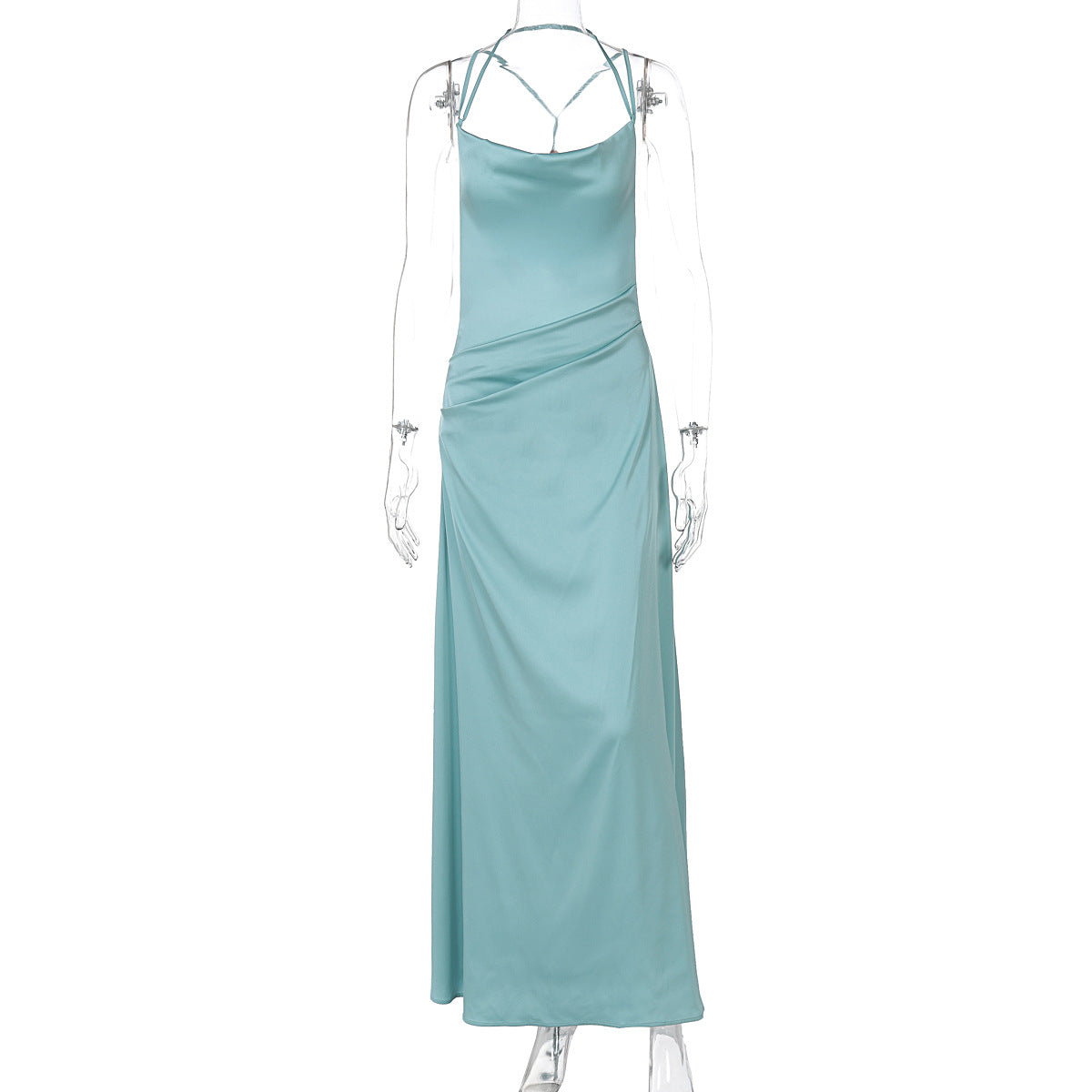 Vestido de noche sexy de primavera y verano para mujer, sin espalda, color liso, con cuello halter