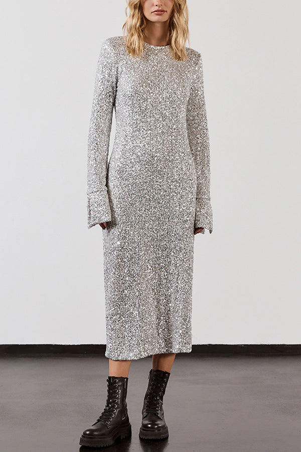 Simple Sequin Street Long Sleeve Dress Women