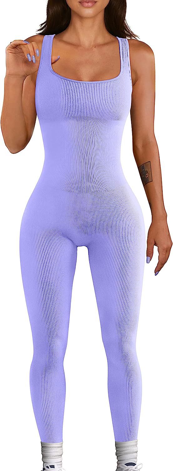 Mono de yoga sexy de verano para mujer, mono deportivo sin mangas con cuello cuadrado acanalado y pantalones