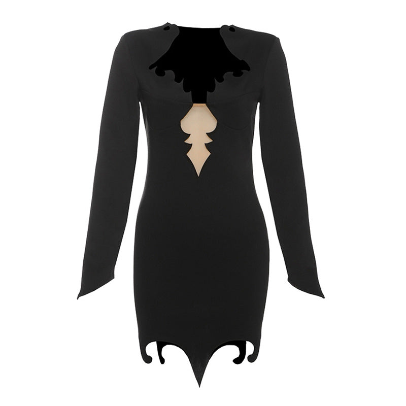 Vestido de invierno para mujer, con escote en V profundo, sexy, ajustado a la cadera y manga larga.