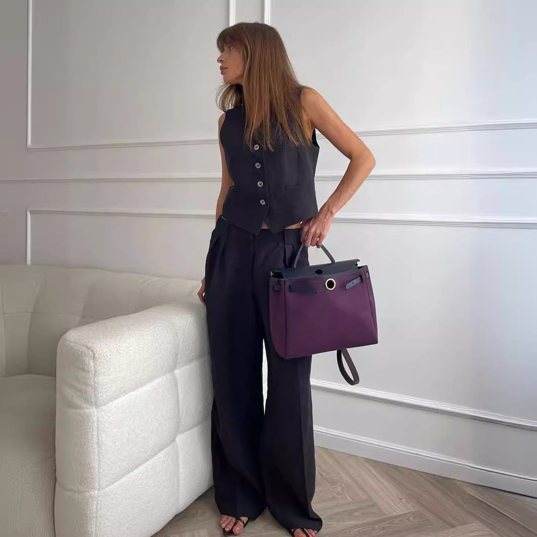 Conjunto de dos piezas formado por chaleco y pantalón informal, para primavera y verano, sin mangas, para mujer