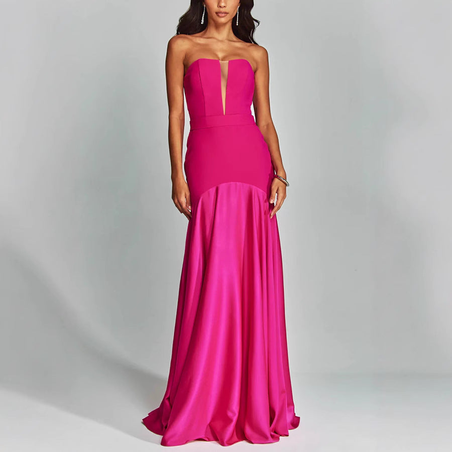 Vestido informal de fiesta sin mangas con costuras en el pecho para mujer