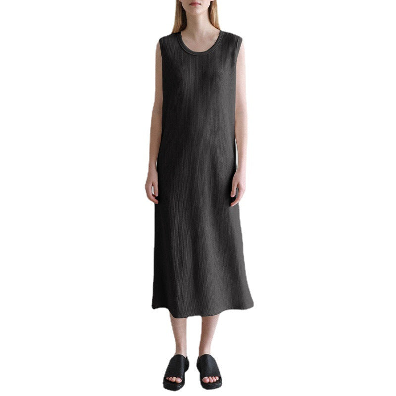 Sleeveless Dress French Waffle Texture Skin Friendly Vest Dress Simple Thin A line Maxi Dress Women Clothing