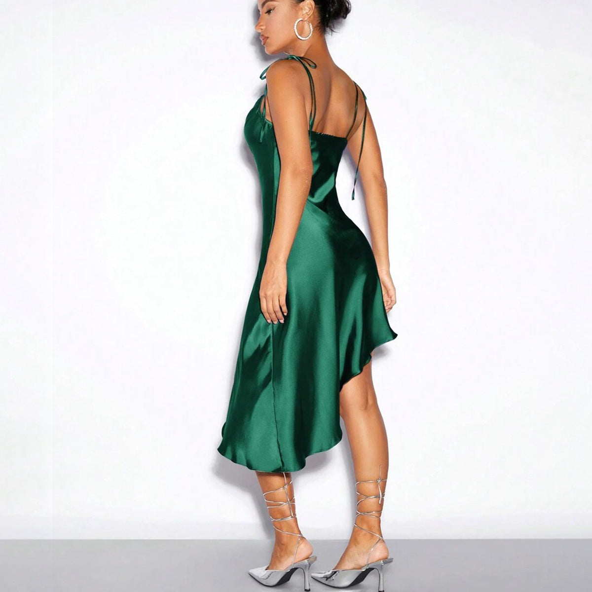 Vestido de satén con tirantes para primavera y verano, vestido de noche de satén sexy para mujer.