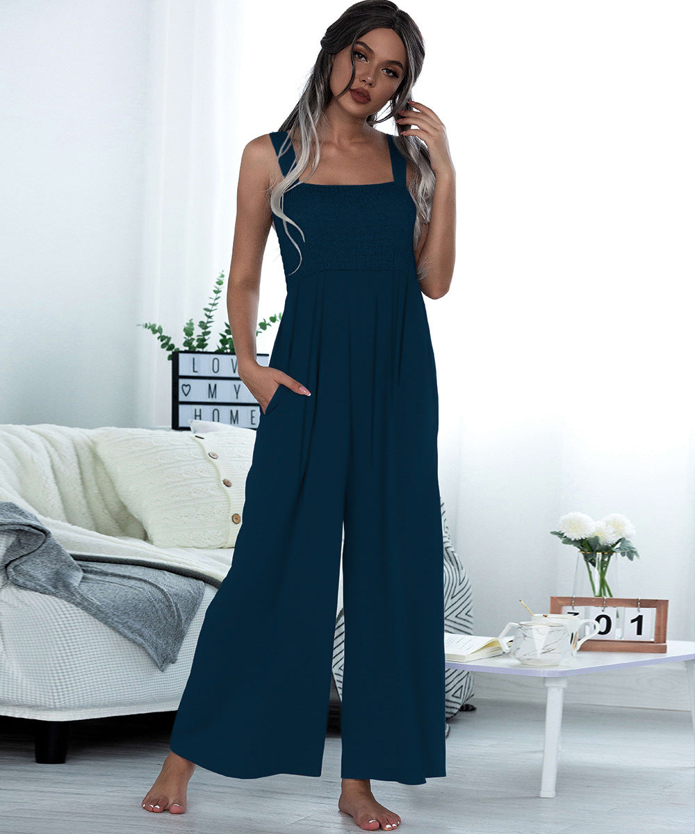 Summer Women Clothing Smocking Vest Sling Wide Leg Jumpsuit Women