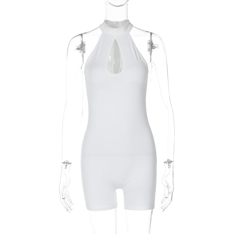 Mono sexy ajustado sin mangas con cuello redondo y corte entallado para mujer