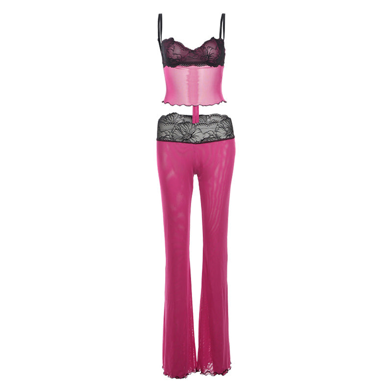 Ropa de primavera para mujer, chaleco corto ajustado con hombros descubiertos y cintura baja, pantalones que levantan la cadera.
