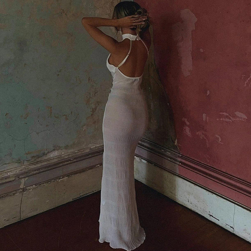 Vestido de primavera para mujer, sexy, sin espalda, plisado, con volantes y sin mangas
