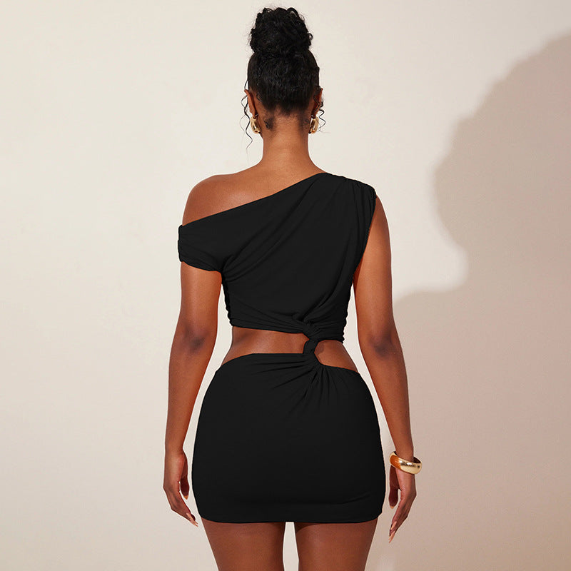 Vestido sin mangas con hombros descubiertos, corte ahuecado, con costuras torcidas y hombros descubiertos para mujer