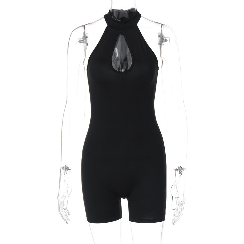 Mono sexy ajustado sin mangas con cuello redondo y corte entallado para mujer