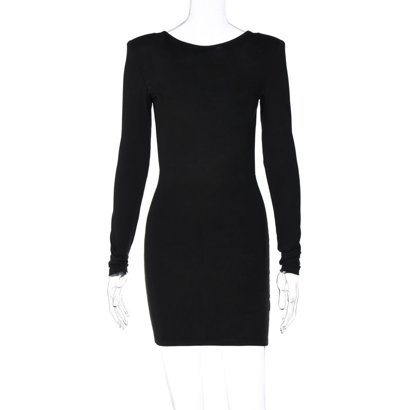 Vestido de otoño-invierno para mujer, color liso, manga larga, sexy, sin espalda