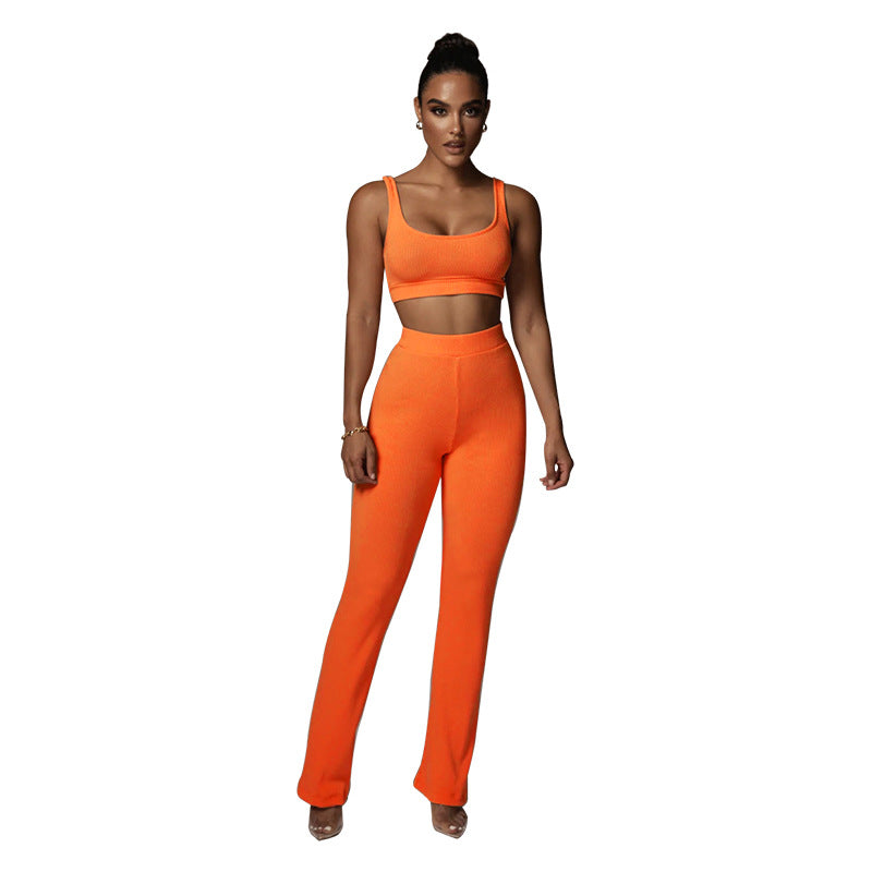Pantalones de yoga ajustados, rectos, rectos y a la cadera, color liso, sin mangas, conjunto casual