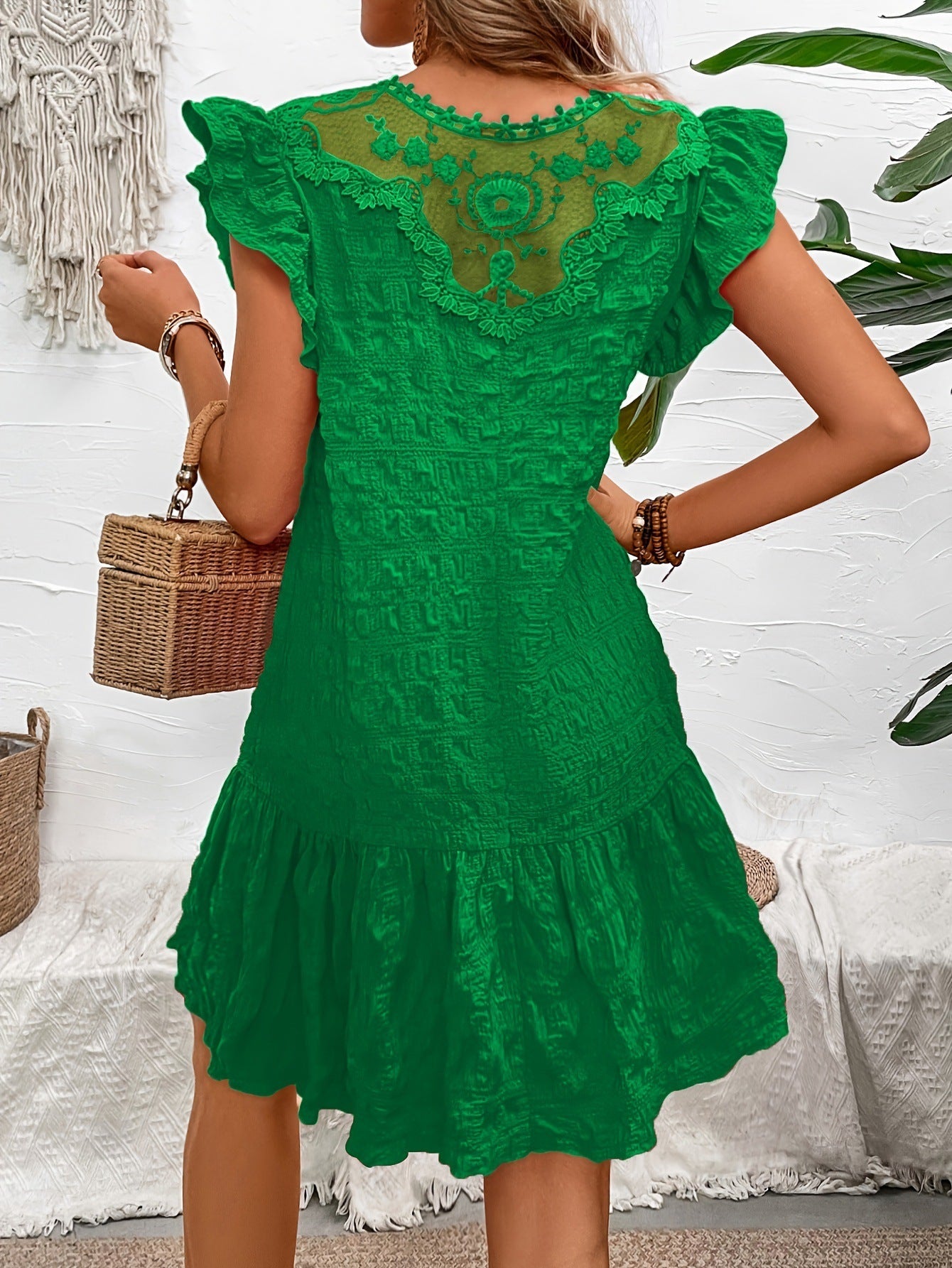 Vestido sin mangas con volantes para mujer, corte A, mangas largas, holgado y corto