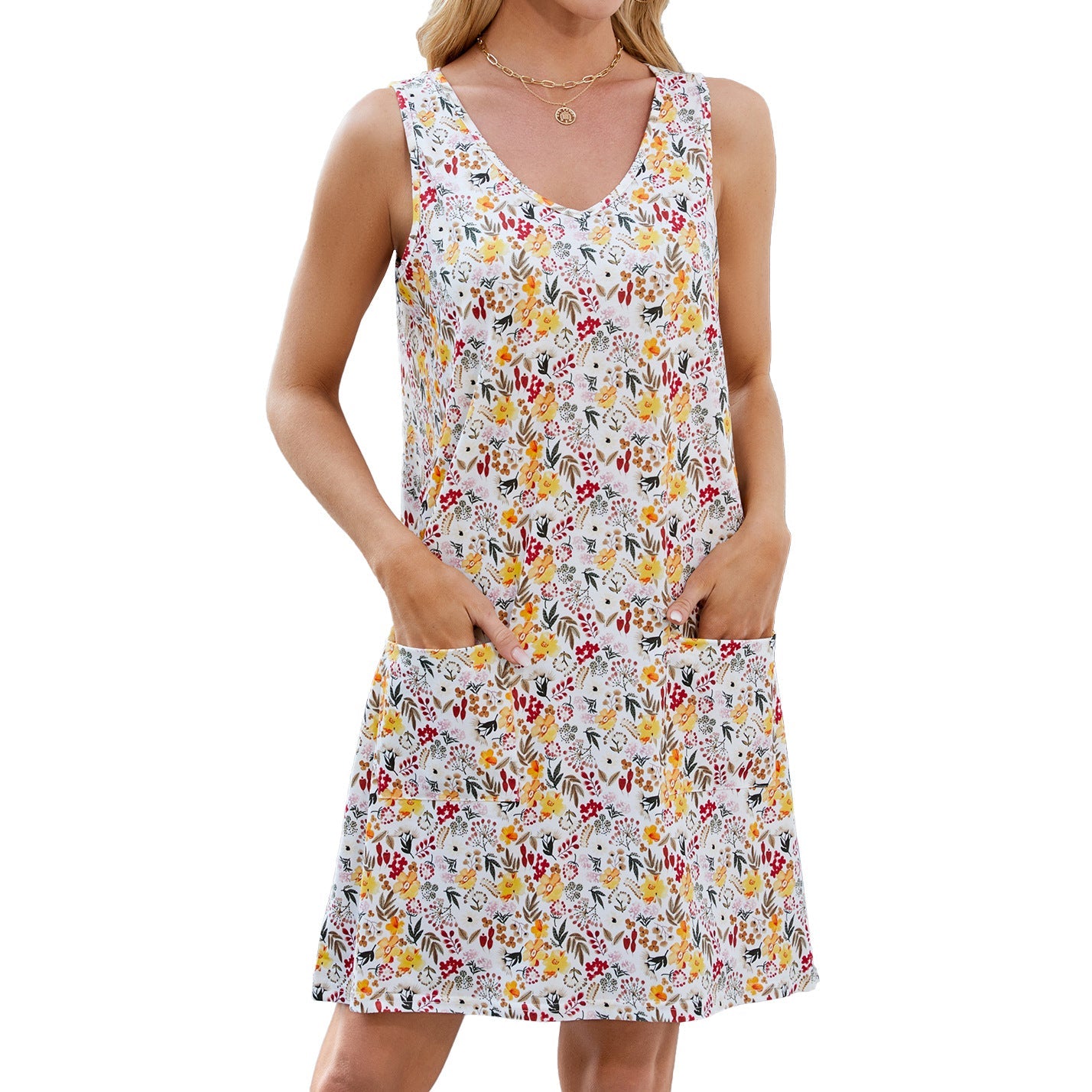 Vestido informal holgado sin mangas con estampado de primavera y verano