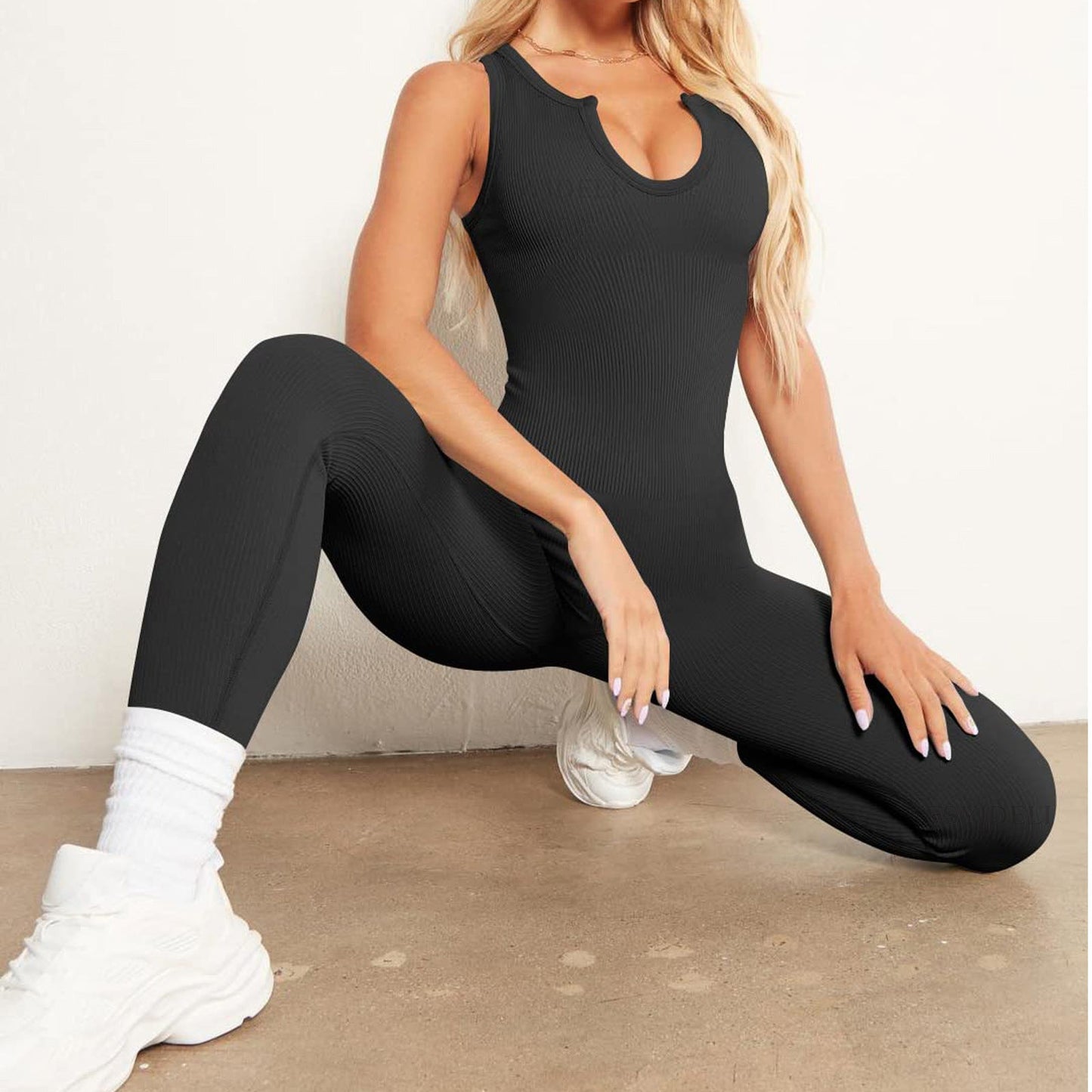 Women Clothing Sleeveless Vest Jumpsuit High Elastic Thread Fitted Hip Lifting Sexy Jumpsuit