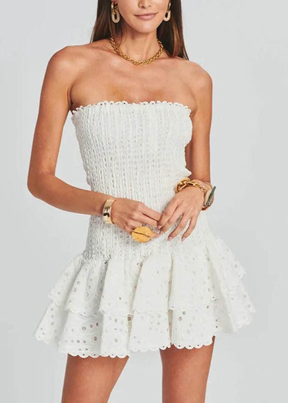 Zaria Strapless Ruffle Mini Dress – Smocked Yellow Eyelet