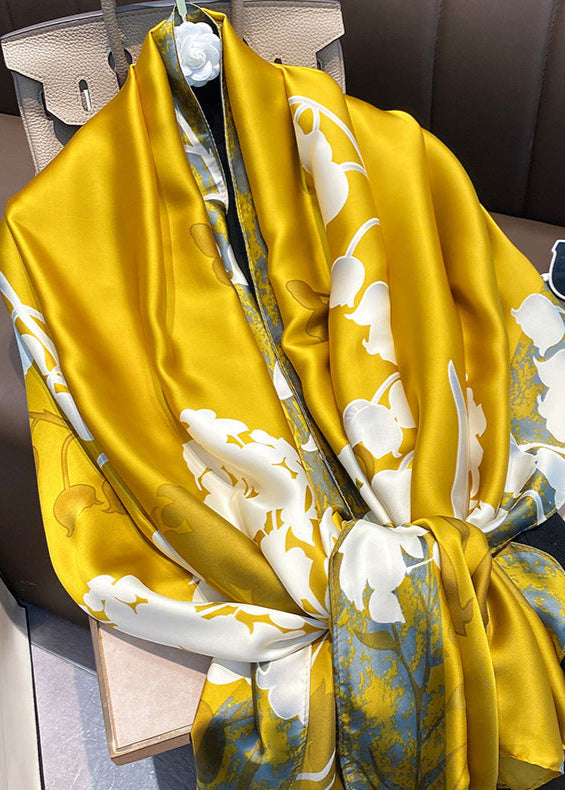 Solene Square Scarf – Floral Satin Accent 70×70cm