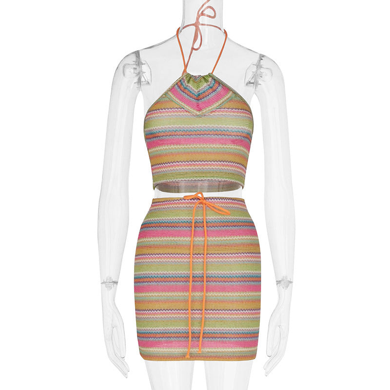Conjunto de falda tubo con chaleco halter estampado para mujer