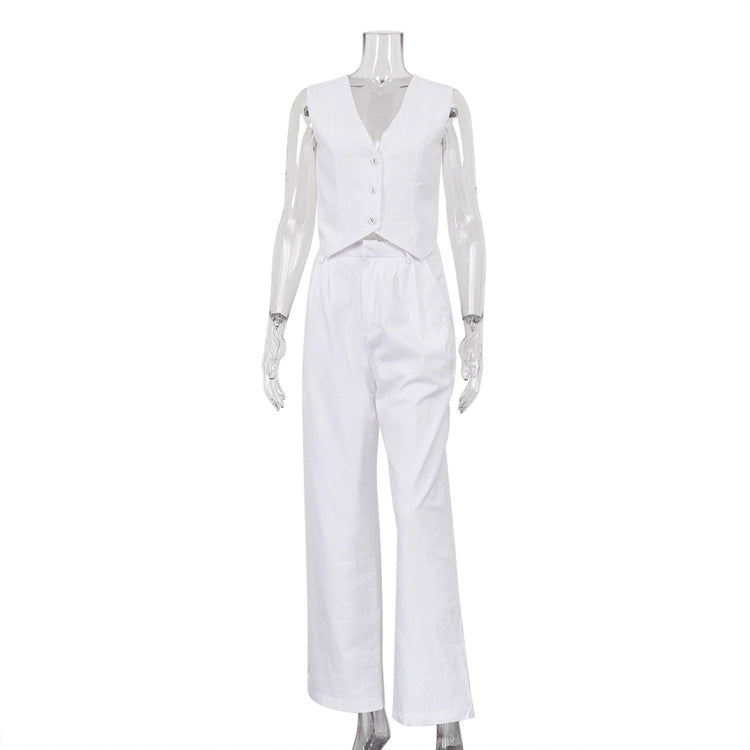 Ropa de mujer, chaleco sin mangas de lino y algodón de verano, conjunto de dos piezas, conjunto informal para mujer