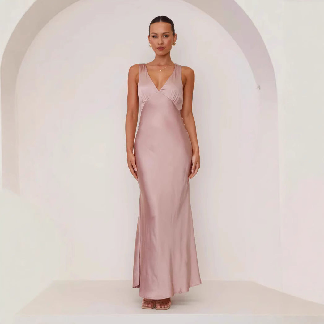 Vestido de mujer color sólido cuello en V ajustado vestido sexy vestido de noche