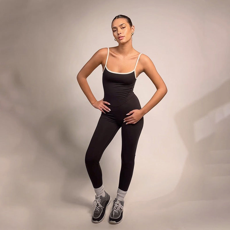 Mono deportivo de una pieza para mujer, con tirantes ajustables y borde en contraste, ajustado, sexy, para yoga