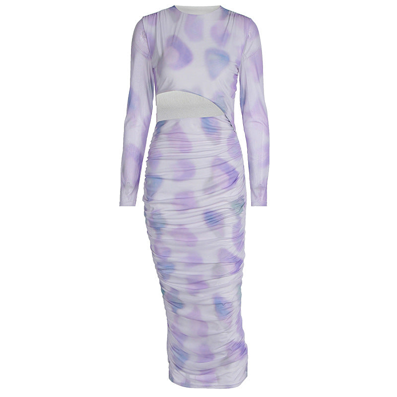 Vestido de manga larga con aberturas y estampado personalizado de color degradado para mujer, otoño e invierno