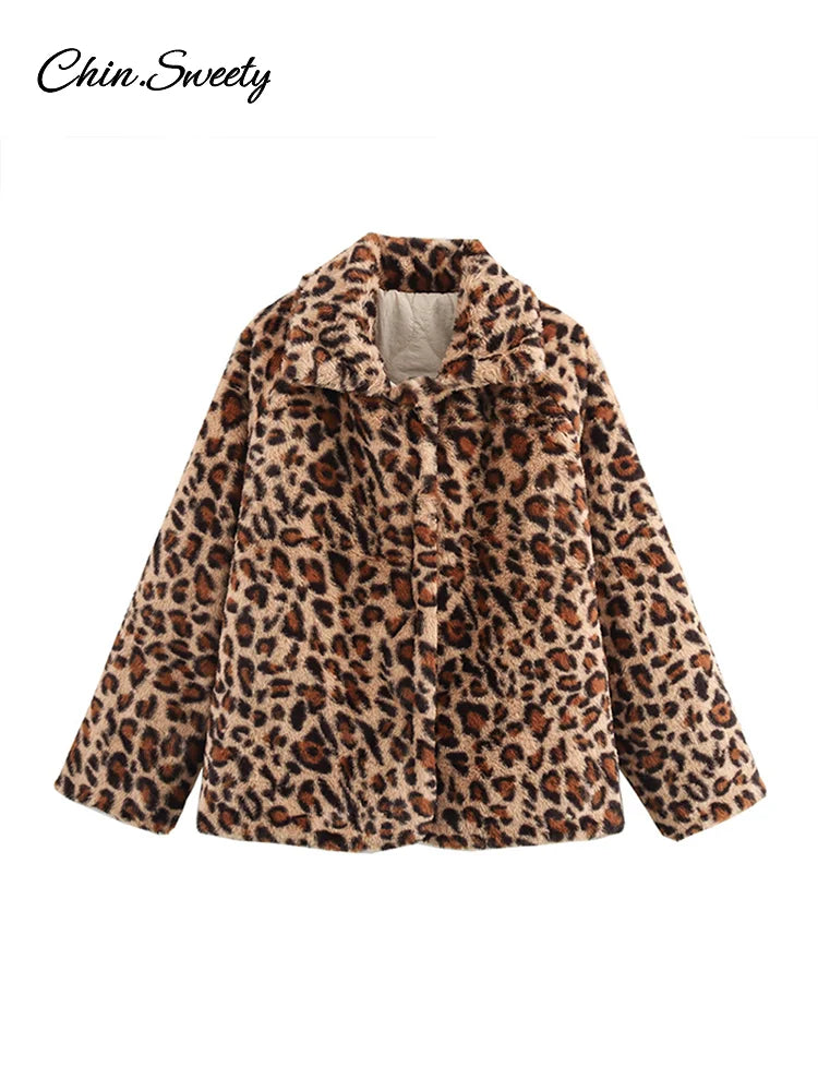 Leopard Double Side Women’s Quilted Parkas Vintage Long Sleeve Lapel Fleece Button Padded Coat 2025 New Lady Thick Warm Outwear