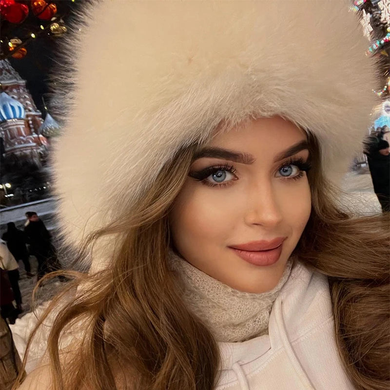 Winter Women Fluffy Furry Faux Fox Fur Bomber Hats Flaps Luxury Vintage Y2k Girls Warm Earflap Snow Ski Hat Caps Russian