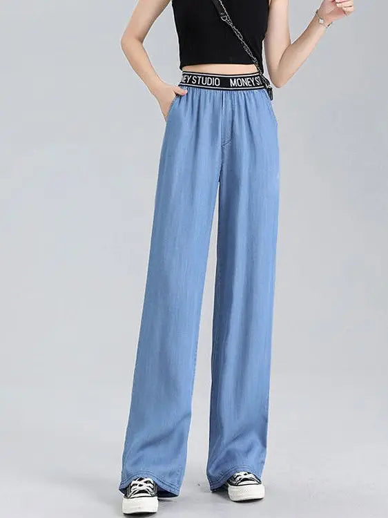 Pantalones vaqueros de lyocell, pantalones largos de pierna ancha para mujer, rectos, sueltos, de cintura alta, deportivos, casuales, pantalones de oficina para mujer, ropa de trabajo fina para mujer