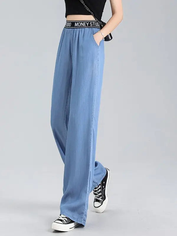 Pantalones vaqueros de lyocell, pantalones largos de pierna ancha para mujer, rectos, sueltos, de cintura alta, deportivos, casuales, pantalones de oficina para mujer, ropa de trabajo fina para mujer