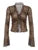 Leopard Print Lace-Up Blouse Shirts Women Semi-Sheer Mesh Elegant Fashion Sexy Flared Sleeve Ruffled Cardigan Tops