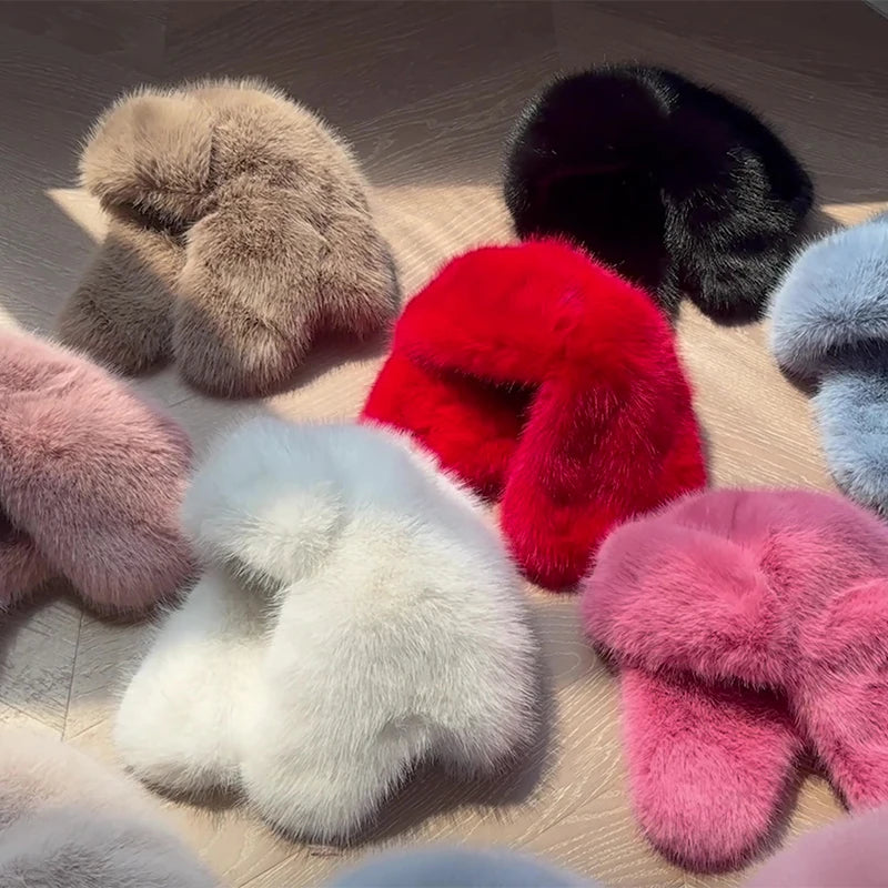 Winter Women Fluffy Furry Faux Fox Fur Bomber Hats Flaps Luxury Vintage Y2k Girls Warm Earflap Snow Ski Hat Caps Russian