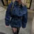 Chaqueta vaquera de calle para mujer, con solapa, mangas largas y cremallera, azul oscuro, cintura ceñida, abrigos vaqueros para mujer, primavera 2025, ropa exterior Y2K para mujer