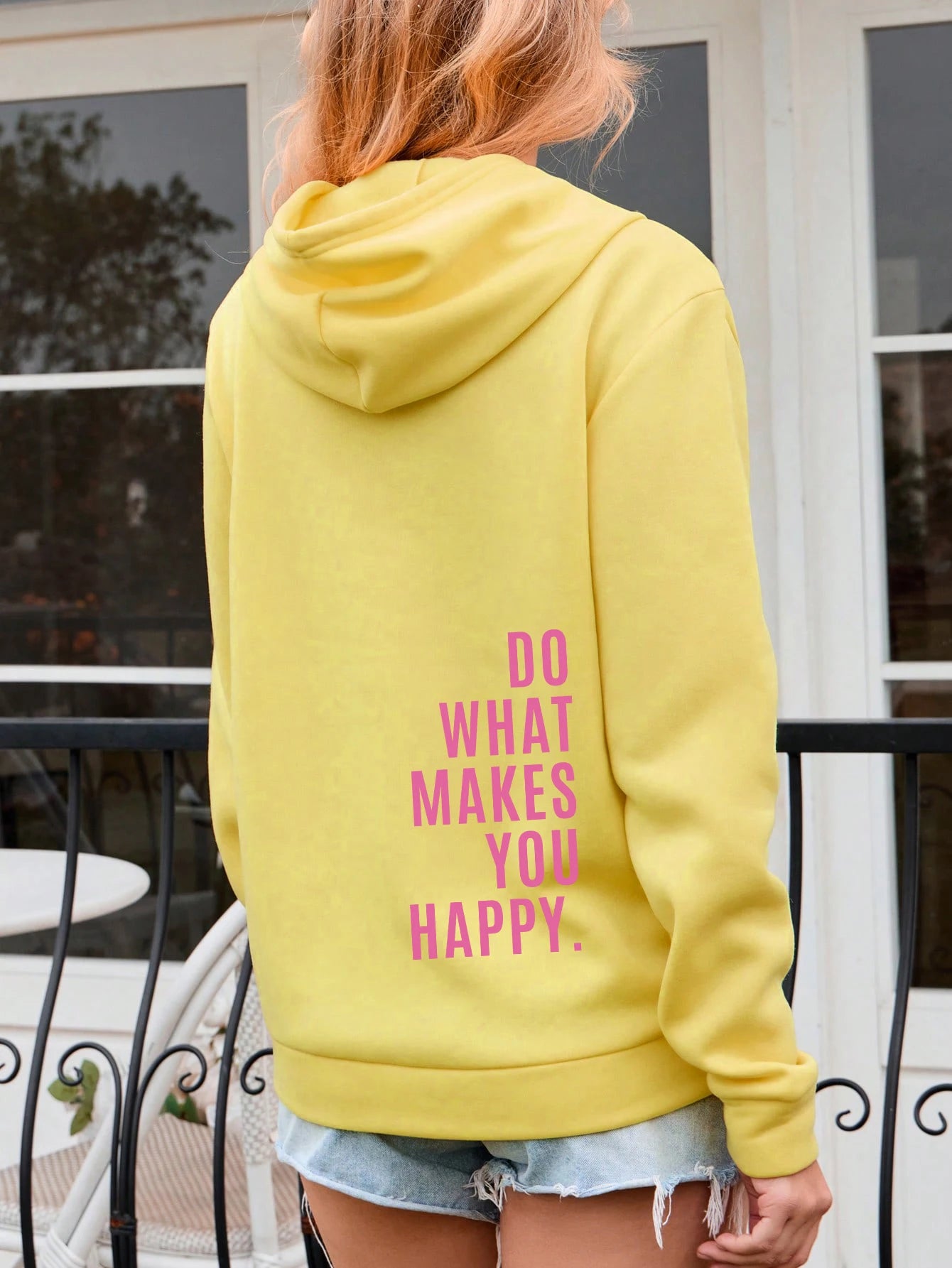Do What Makes You Happy Pink Letter Womens Clothing Personality Street Sweatshirt Casual All-Match Woman Hip Hop Fashion Hoodies