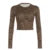 Leopard Print O Neck Fitted Crop Top Women Sexy Fashion Streetwear Y2K Vintage Brown Long Sleeve Buttons Tee shirt