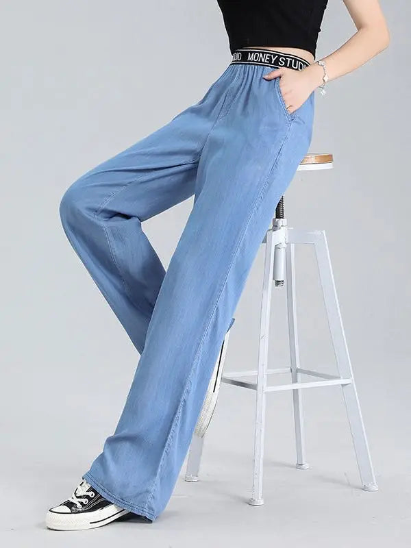Pantalones vaqueros de lyocell, pantalones largos de pierna ancha para mujer, rectos, sueltos, de cintura alta, deportivos, casuales, pantalones de oficina para mujer, ropa de trabajo fina para mujer