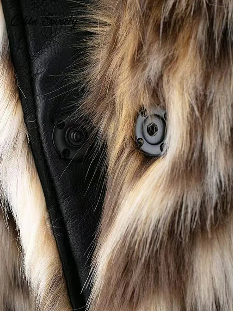 Leopard Print Faux Fur Short Coat Women Fashion Puff Plush Lapel Loose Button Jacket Female Winter Thick Warm Outerwear
