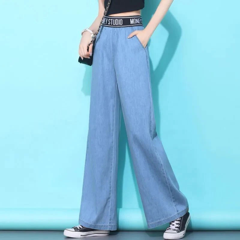 Pantalones vaqueros de lyocell, pantalones largos de pierna ancha para mujer, rectos, sueltos, de cintura alta, deportivos, casuales, pantalones de oficina para mujer, ropa de trabajo fina para mujer