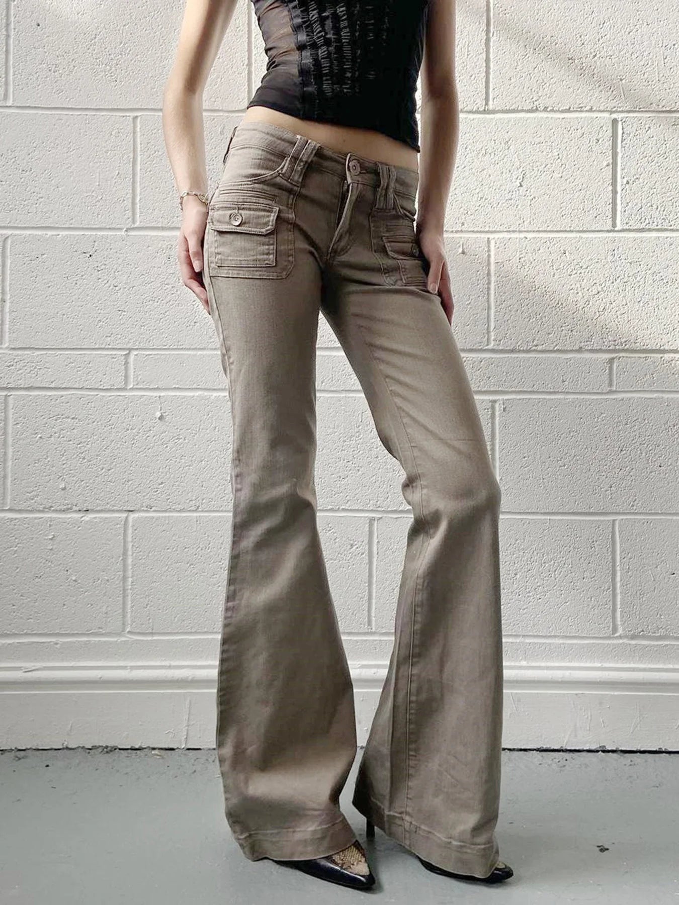 Pantalones acampanados sencillos y ajustados para mujer, alta moda, estilo informal inglés, vaqueros básicos combinables, ropa clásica.